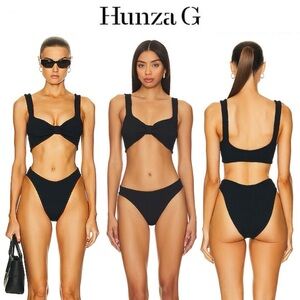 Hunza G Bonnie 2pc Bikini Set Black Swimwear OS NWT 255$